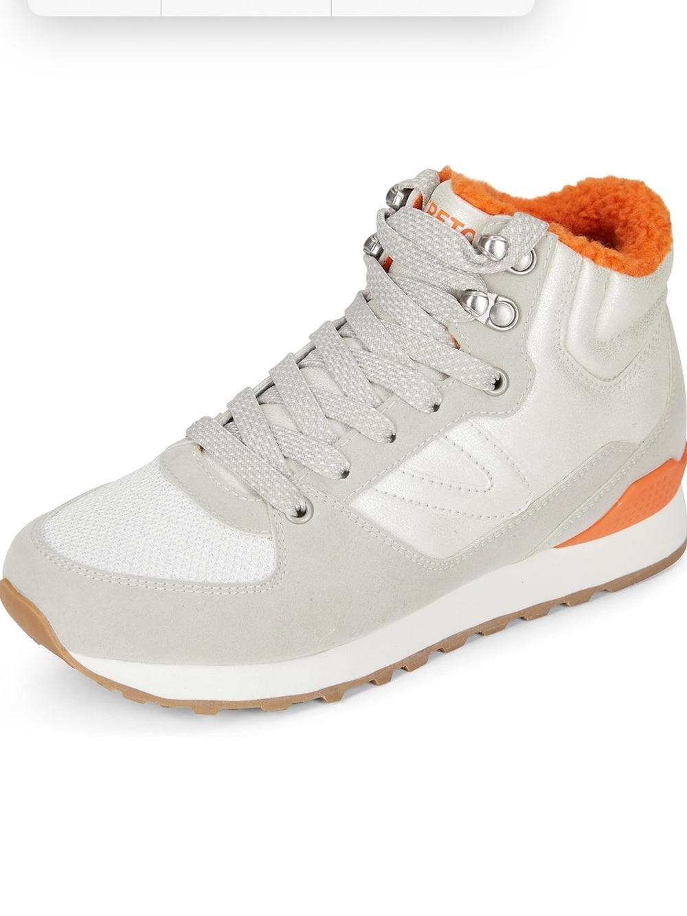 Tretorn Light Gray High-Top Sneaker with Orange Plush Lining